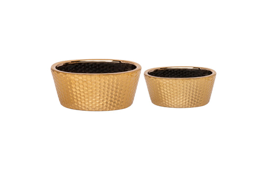 Ceramic Oval Planter Set Of Two  Gloss FinishReactive White-5.25"H