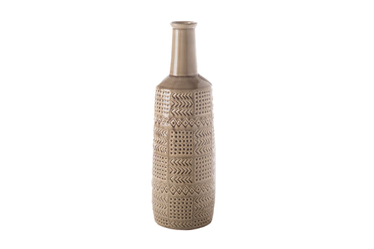 Ceramic Round Bottle Vase Gloss Finish Gray-17.00"H