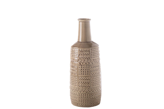 Ceramic Round Bottle Vase Gloss Finish Gray-15.25"H