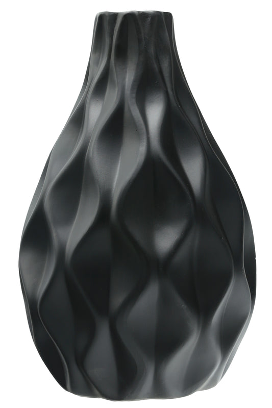 Ceramic Round Bellied Vase Matte Finish Black-11.25"H