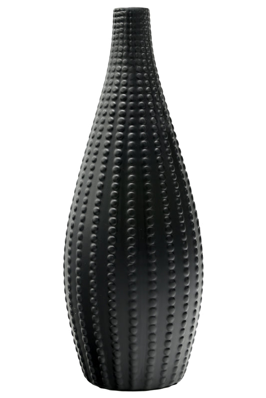 Ceramic Round Bellied Vase Matte Finish Black-15.75"H