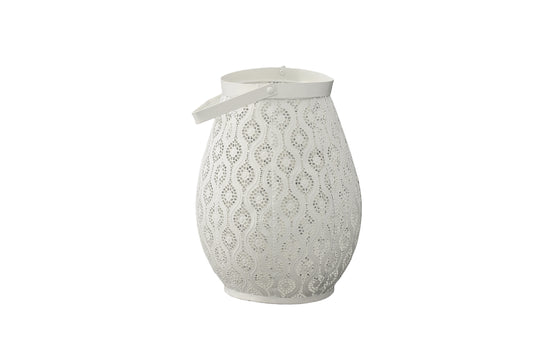 Metal Round Bellied Lantern Painted Finish White-11.50"H