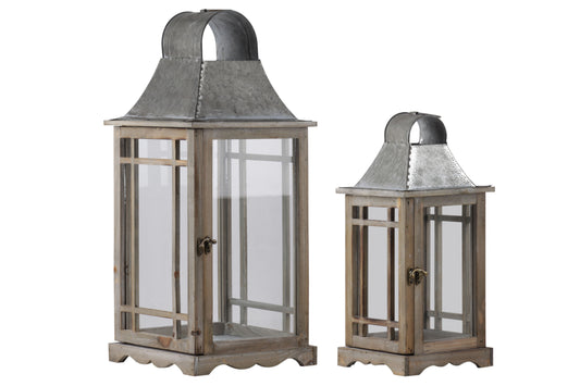 Wood Lantern Natural Wood Finish Brown-22.5"H