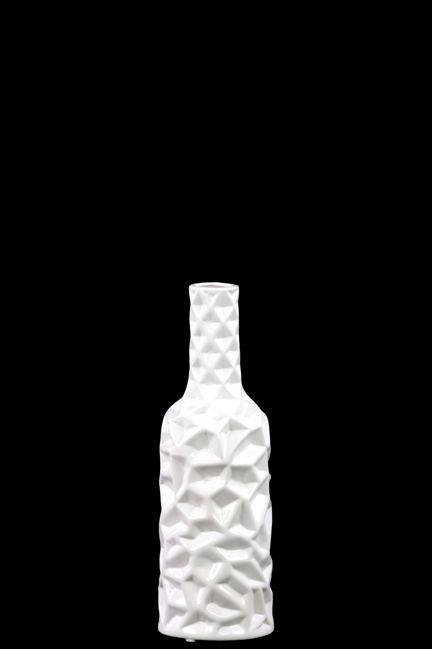 Ceramic Round Bottle Vase with Wrinkled Sides Gloss Finish