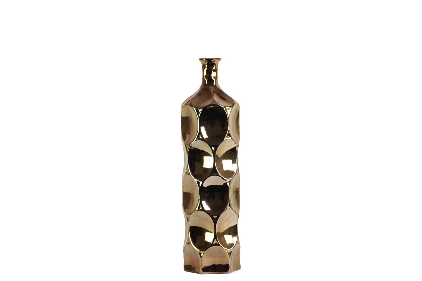 Ceramic Round Bottle Vase Dimpled Polished Chrome Finish