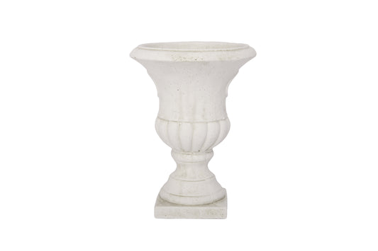 Cement Classic Urn Vase LG Antique White Wash Finish-12.00"H