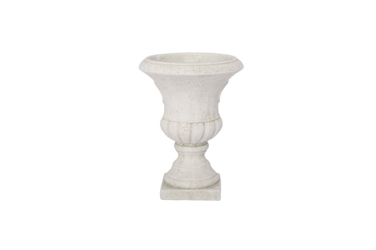 Cement Classic Urn Vase LG Antique White Wash Finish-12.00"H