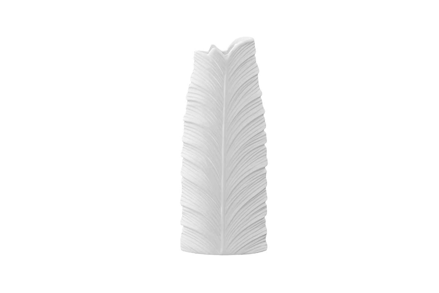 Ceramic Tall Oval Vase with Thick Layered Tropical Leaf Fence Pattern Design Body