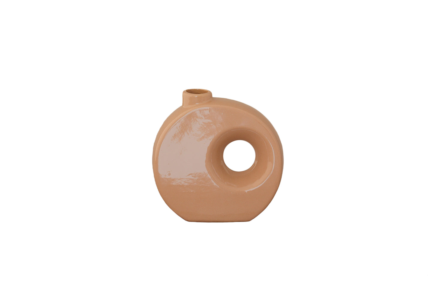 Ceramic Oval Vase with Narrow Mouth and Side Hole Design Matte Finish