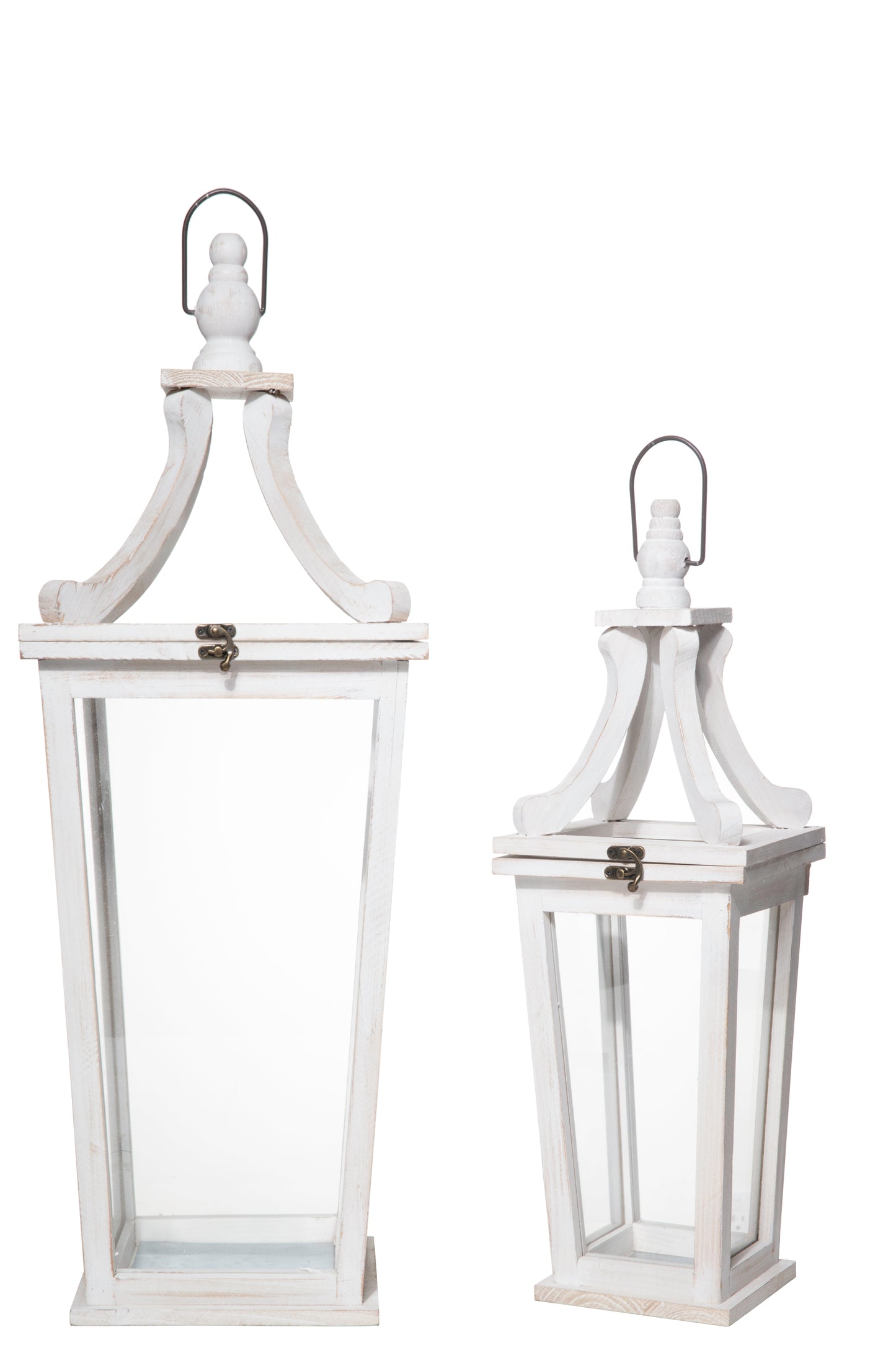 Wood Square Lantern with Metal Top Handle and Glass Covered Design