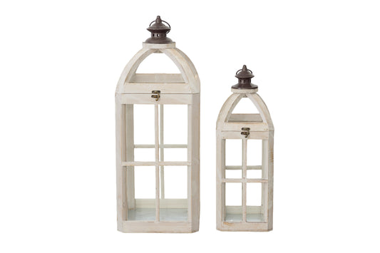 Wood Square Fliptop Lantern Weathered Finish White-27.75"H