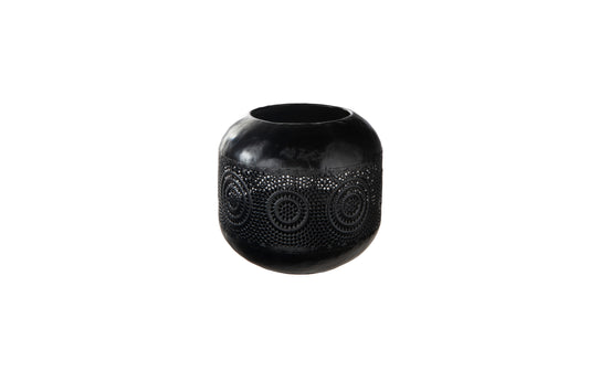 Metal Round Candle Holder Antique Finish Black-5.50"H