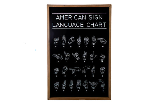 Wood Rectangle Wall Art with Sign Language Design Painted Finish Black