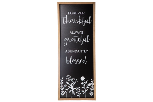 Wood Rectangle Wall Art with Forever Thankful Writing Design Painted Finish Black