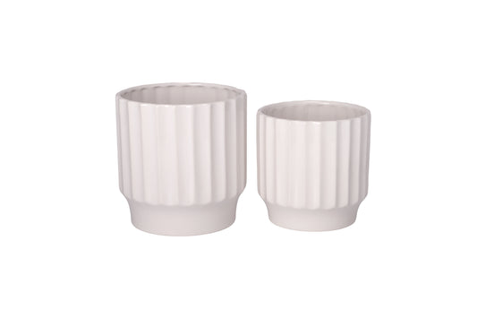 Ceramic Pot with Stand Set of Two Gloss White-7.00"H