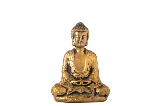 10" Cement Meditating Curled Head Buddha Figurine
