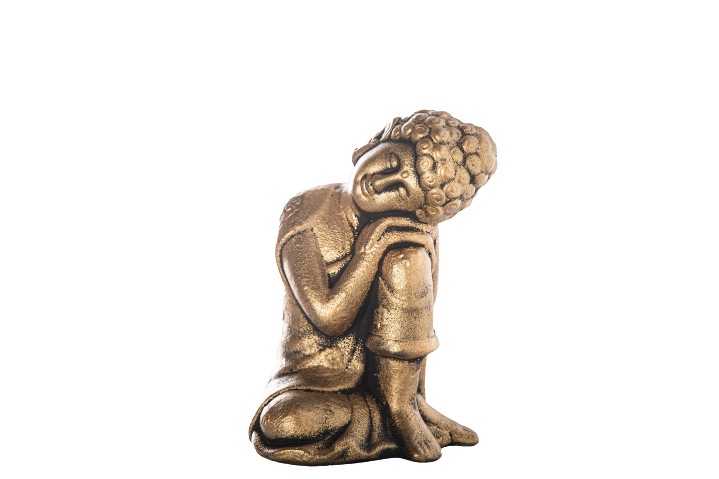 7" Cement Resting Head Buddha Figurine, Gold