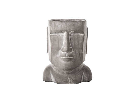 Cement Easter Island Head Pot Concrete Finish Gray-8.00"H