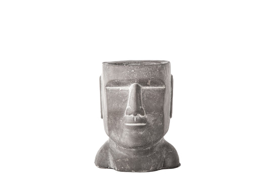 Cement Easter Island Head Pot Concrete Finish Gray-8.00"H