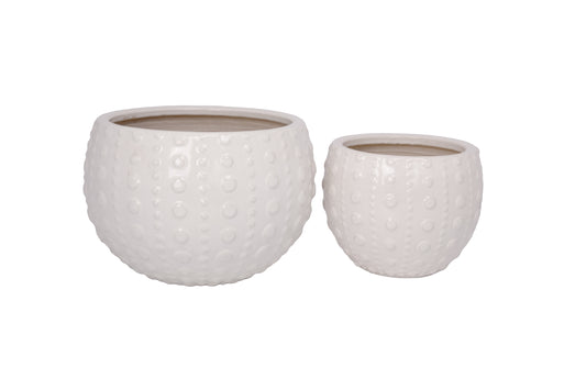 Ceramic Planter Set of Two Gloss Finish White-8.75"H