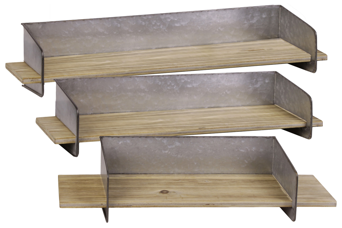 Wood Rectangular Wall Shelf with Metal Backing, Set of 3