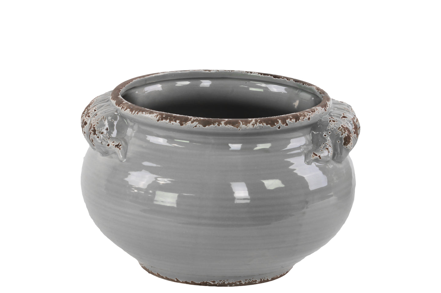 Ceramic Wide Round Bellied Tuscan Pot with Handles