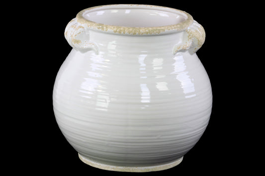 Ceramic Pot Distressed Finish White 9.5"H