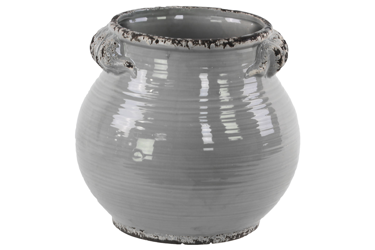Ceramic Tall Round Bellied Tuscan Pot with Distressed Side Handles