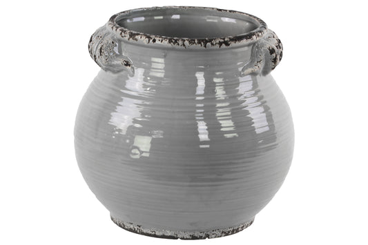 Ceramic Pot Distressed Finish White 9.5"H