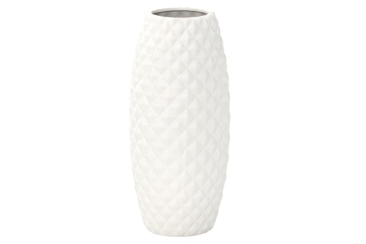 Ceramic  Round Vase Matte Finish White-9.75"H