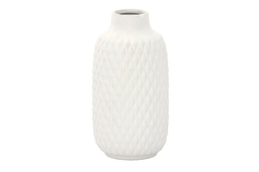 Ceramic Round Cylinder Bottle Vase Matte Finish White-10.00"H