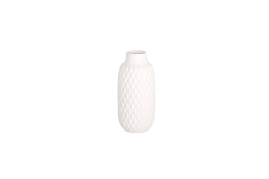 Ceramic Round Cylinder Bottle Vase Matte Finish White-10.00"H