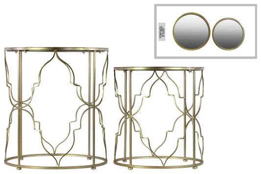 Metal Round Nesting Accent Table with Mirror Top and Round Base