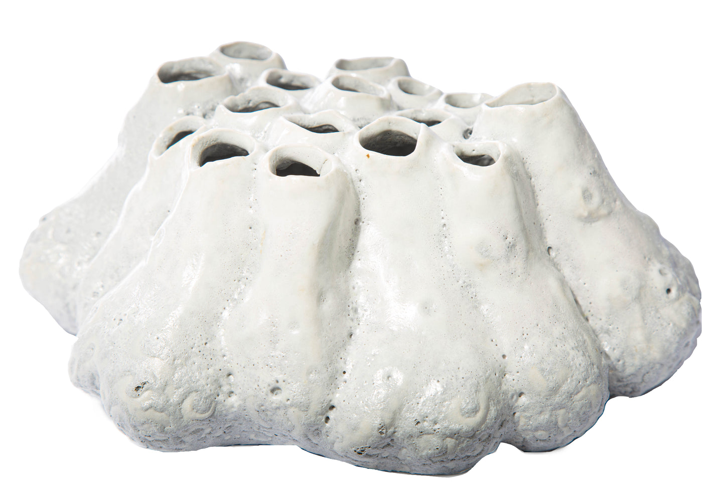 Ceramic Cluster Organic Vases with Banded Flared Bottom Base Distressed Finish