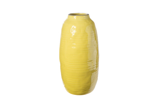 Ceramic Tall Round Vase Gloss Finish Yellow-12.00"H