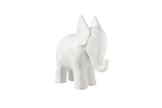 Ceramic Standing Elephant Figurine Matte Finish White-8.50"H