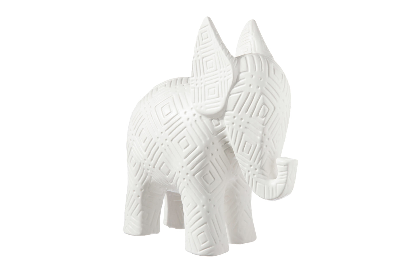 Ceramic Standing Elephant Figurine Matte Finish White-8.50"H