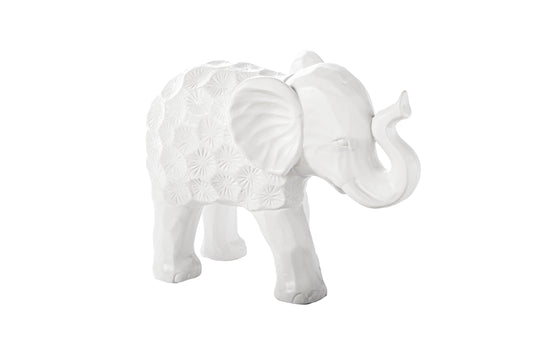 Ceramic Standing Elephant Matte Finish White-7.00"H