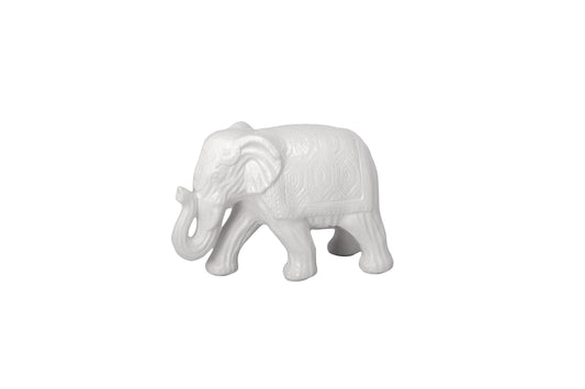 Ceramic Walking Elephant Matte Finish White-7.00"H