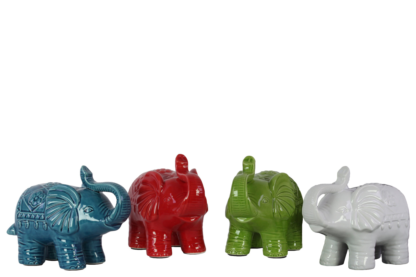 Ceramic Standing Trumpeting Elephant Figurine, ASST of 4