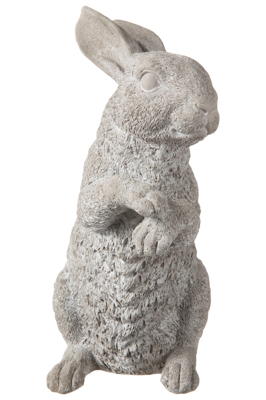 Cement Standing Rabbit Figurine Washed Concrete Finish Gray-12.50"H