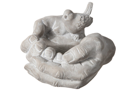 4" Cement Hand Bird Bath with Figurine