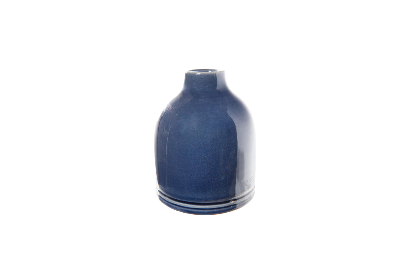 Ceramic Round Vase Gloss Finish Dark Blue-7.50"H