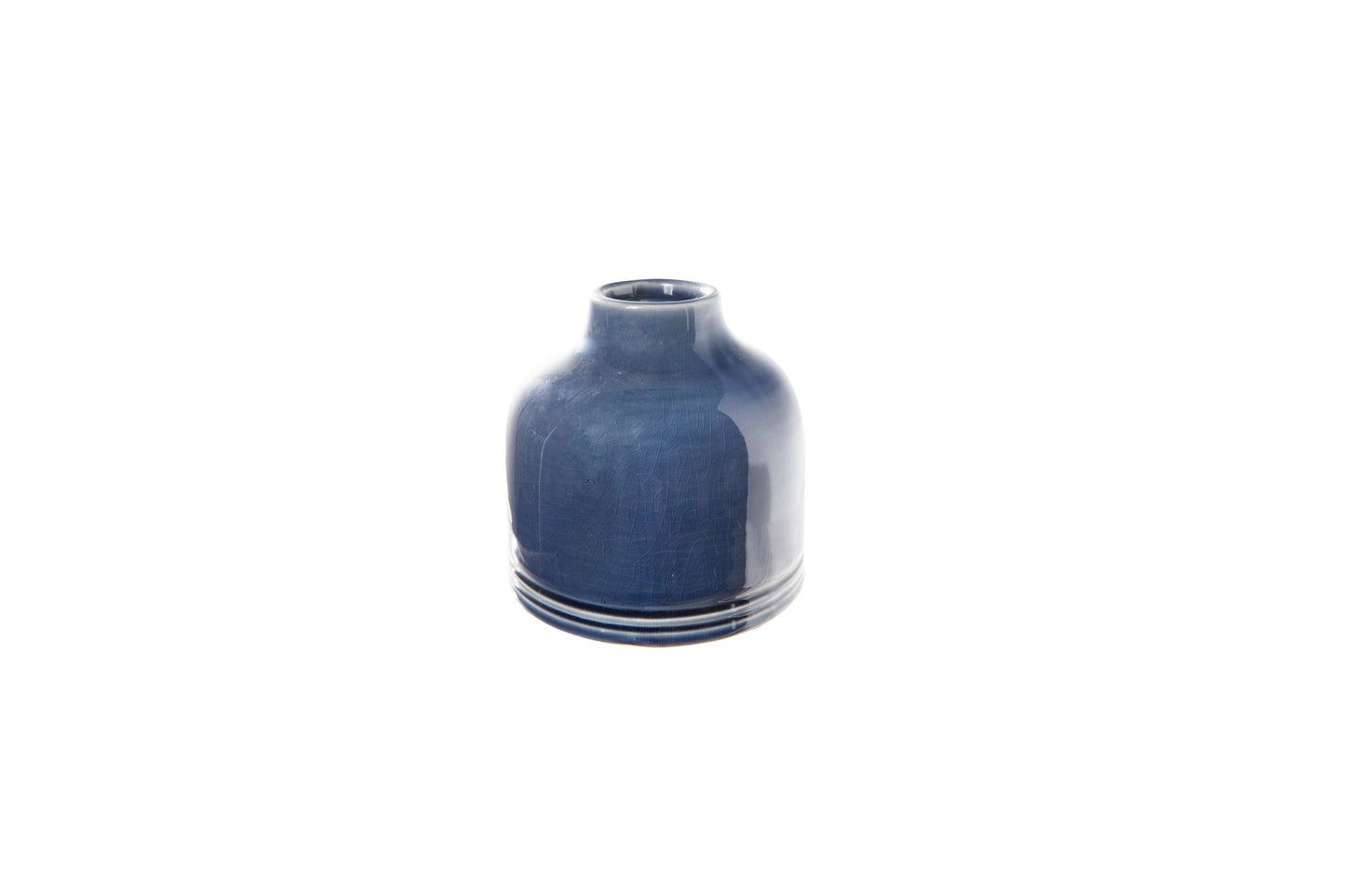 Ceramic Round Vase Gloss Finish Dark Blue-7.50"H