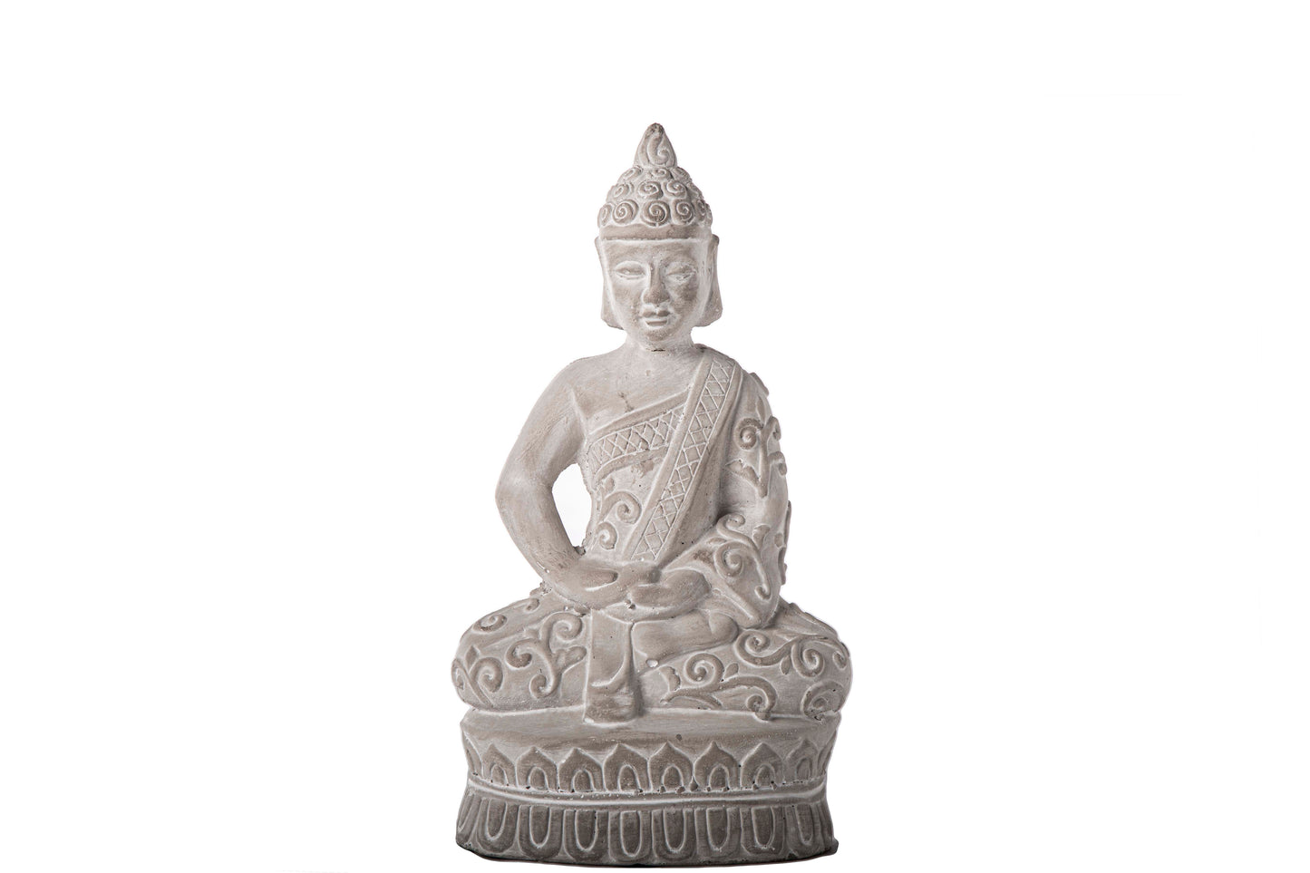 Cement Meditating Buddha Figurine Washed Concrete Finish Gray-18.00"H