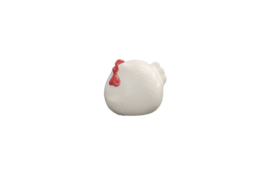 Ceramic Round Hen Figurine LG Gloss Finish White-5.75"H