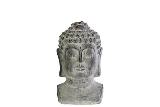 Terracotta Buddha Head Figurine Washed Finish Gray-10.25"H