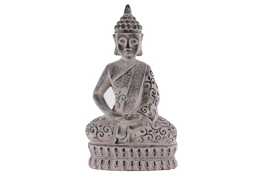 Cement Buddha  Figurine Washed Finish Gray-18.5"H