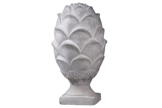 Cement Artichoke Statue on Square Base LG Washed Finish Gray-12.00"H