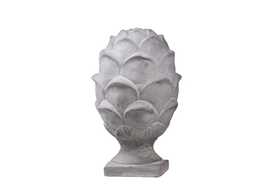 Cement Artichoke Statue on Square Base LG Washed Finish Gray-12.00"H